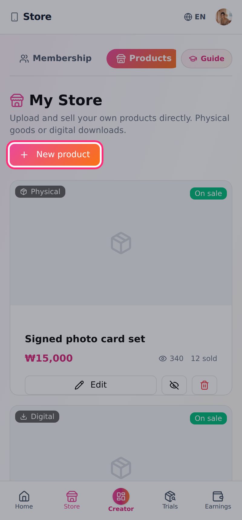 How do I sell my own products? (screen 1)