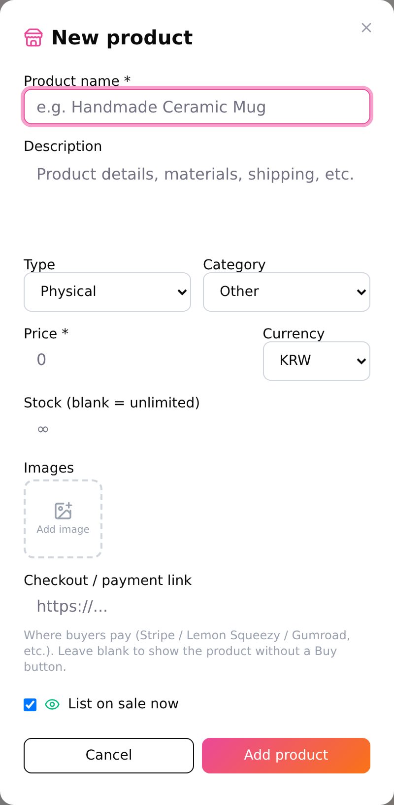 How do I sell my own products? (screen 2)